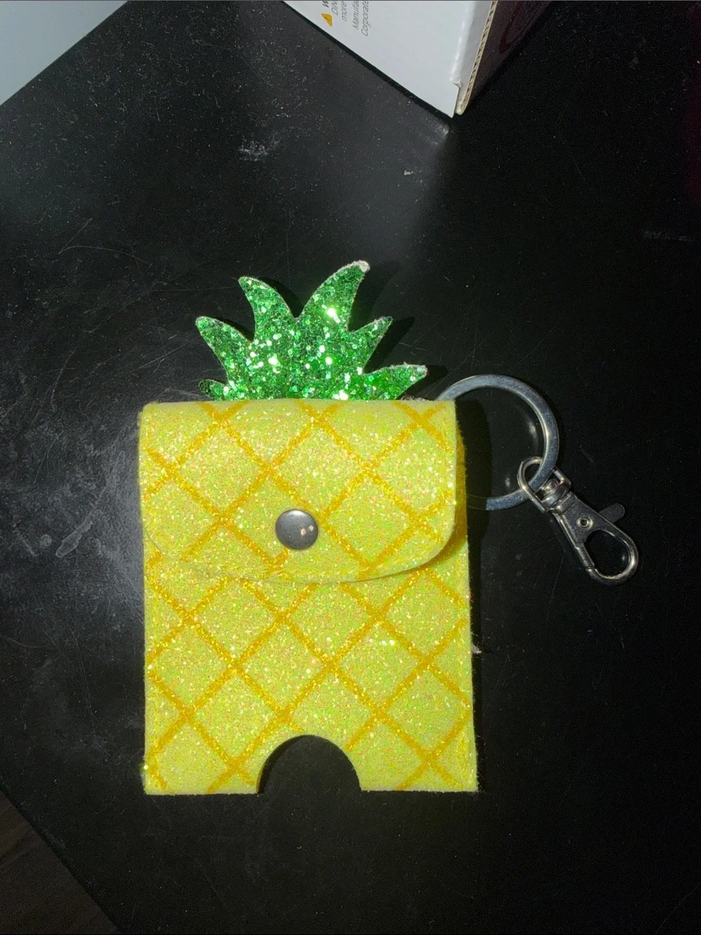 Pineapple Yellow Glitter Card Keychain with Snap Closure
